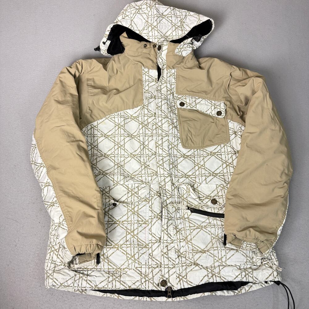 Triple Nickel 555 XL Ski Snowboard Jacket Insulated Hooded Tan Cream Print